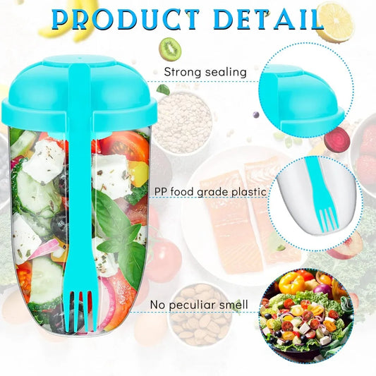 The Ultimate Toss & Go: 3-in-1 Salad Shaker Cup with Lid & Fork – Your On-the-Go Meal Prep Solution