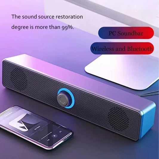 Mini Soundbar Powerhouse: Wired USB Bluetooth Speaker with Stereo Bass for PC & Home