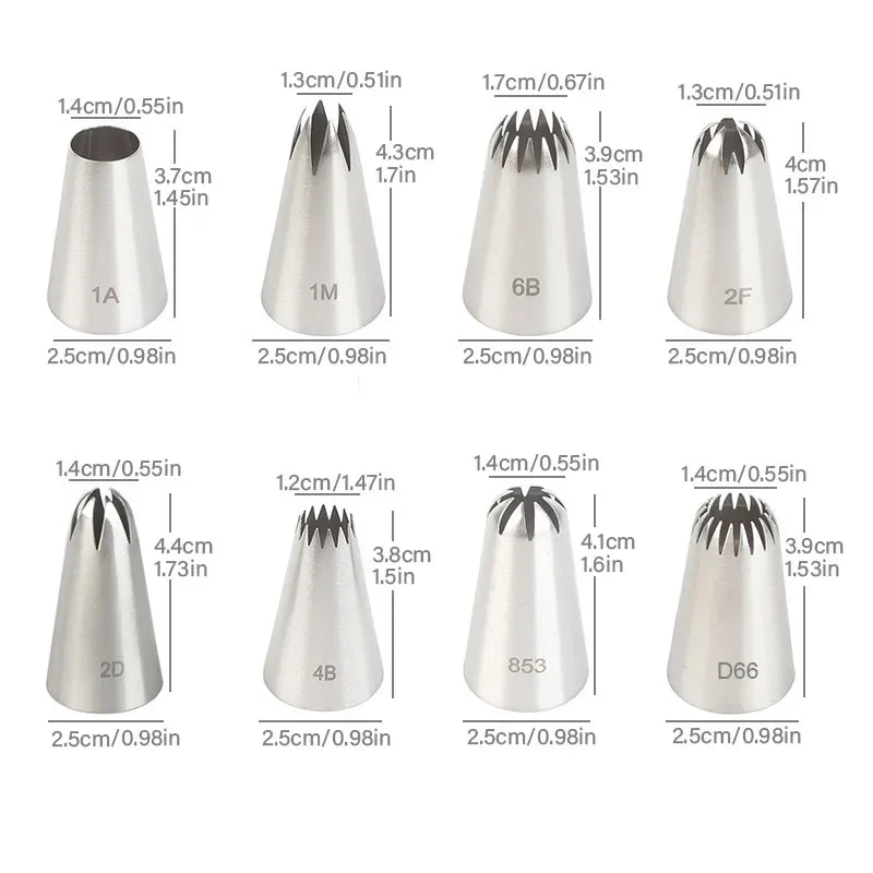 8-Piece Stainless Steel Piping Nozzle Set – Icing Tips for Cake Decorating & Cream