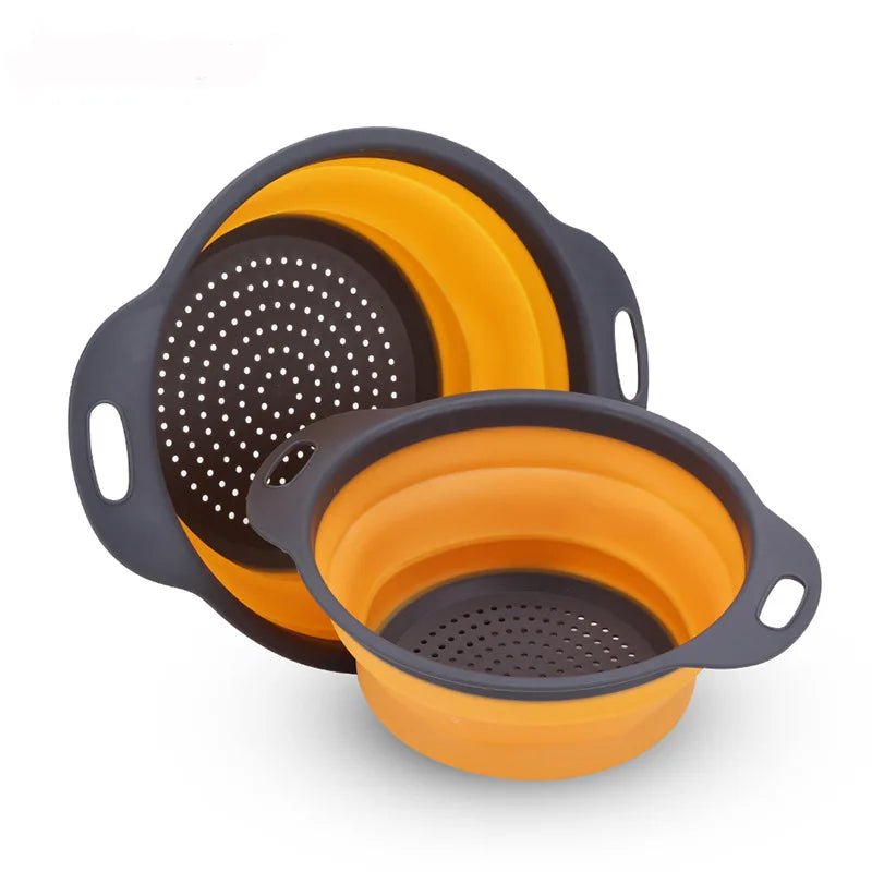 2 - in - 1 Collapsible Kitchen Strainer – Silicone Vegetable Cleaning & Drainage Basket with Filter Net - Nordshop Hamburg