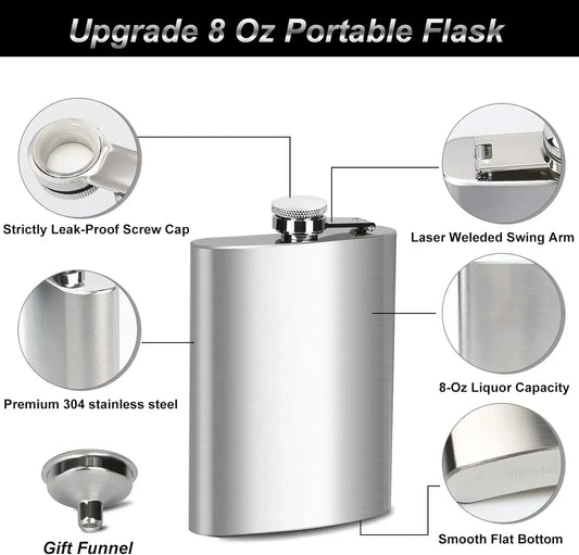 LMETJMA Stainless Steel Hip Flask Set - 4/7/10 oz with Funnel & Screw Cap for Whiskey