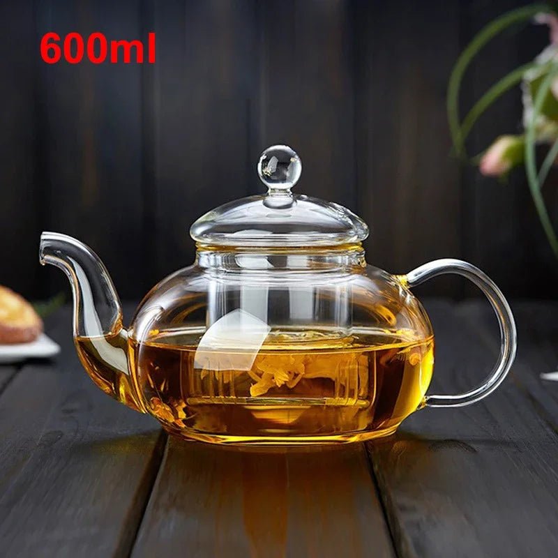 Bloom & Brew Teapot: 400ml/1000ml High Borosilicate Glass Teapot with Built - in Filter for Flower & Loose Tea - Nordshop Hamburg