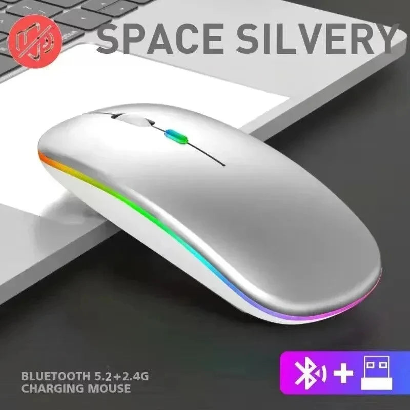 Silent Rechargeable LED Backlit Wireless Mouse – Dual Mode Bluetooth & 2.4GHz for PC & Laptop