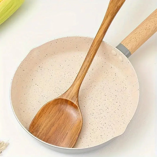 Long Handle Wooden Spatula – Non-Stick Pan Safe Kitchen Turner & Scraper