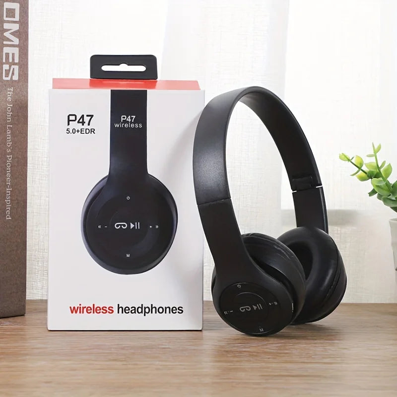 P47 Bluetooth 5.0 Foldable Headphones – Wireless HIFI Stereo Bass Earphone with Mic & USB Adapter