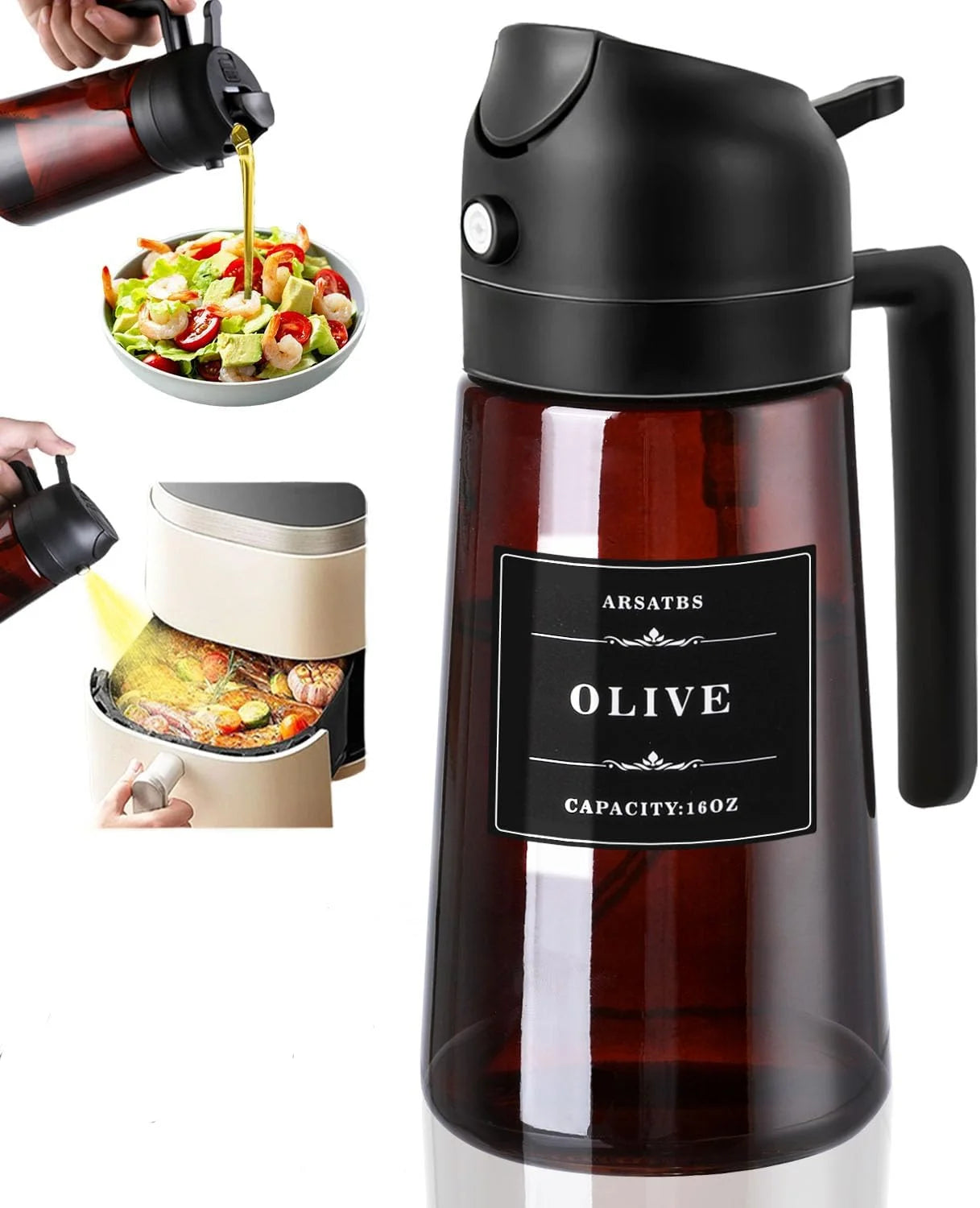 Two Ways to Drizzle: 16oz Glass Oil Dispenser & Sprayer for Precision Cooking & Healthy Dressing