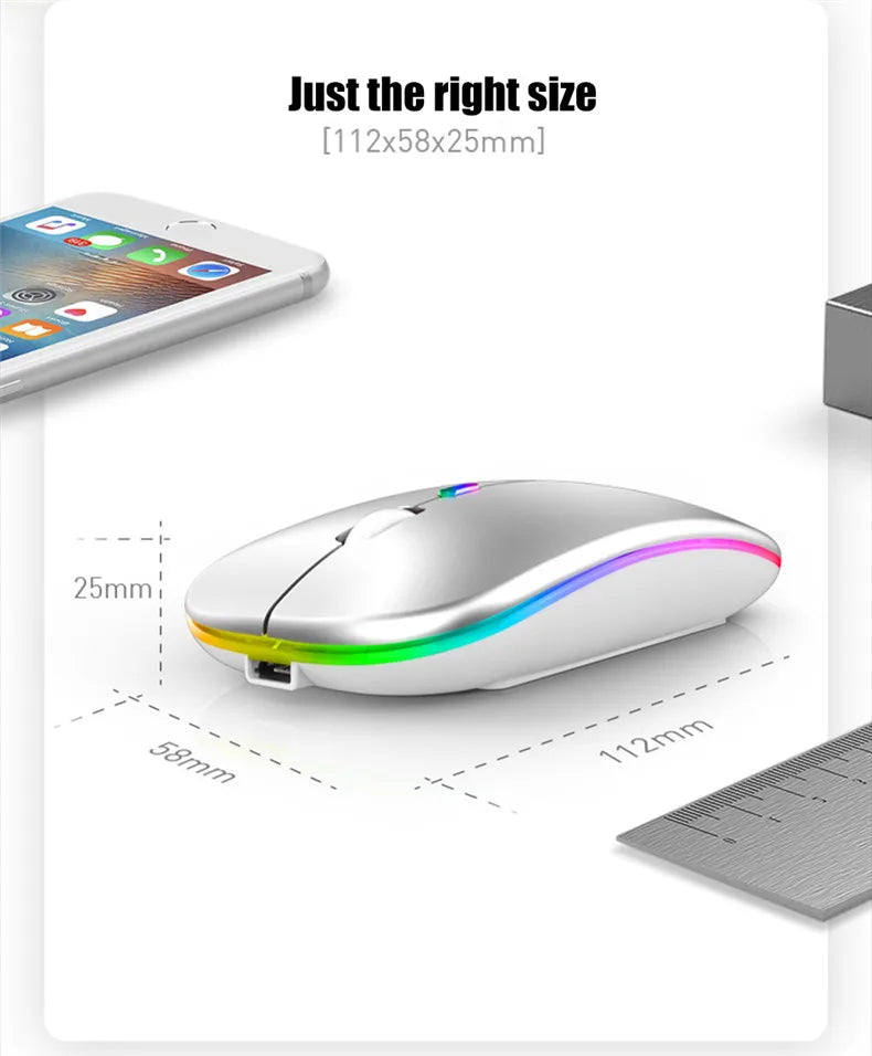 Silent Rechargeable LED Backlit Wireless Mouse – Dual Mode Bluetooth & 2.4GHz for PC & Laptop