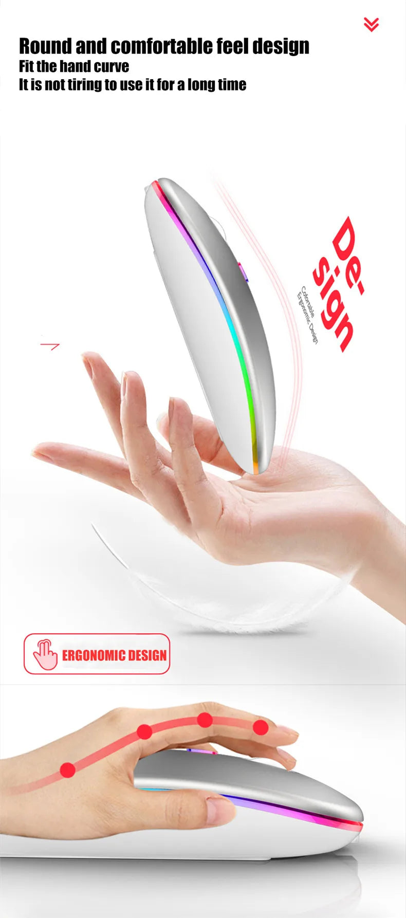 Silent Rechargeable LED Backlit Wireless Mouse – Dual Mode Bluetooth & 2.4GHz for PC & Laptop