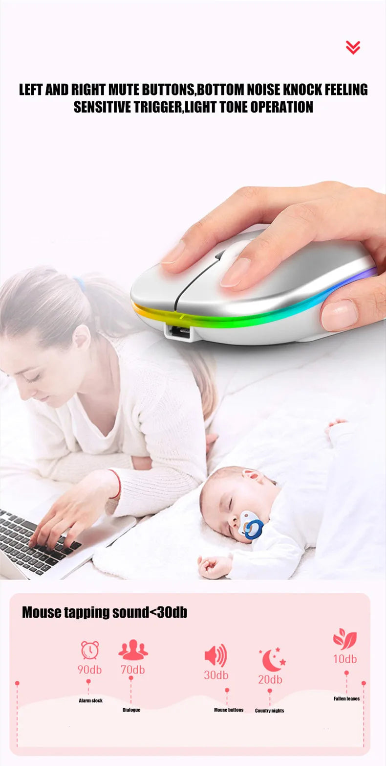 Silent Rechargeable LED Backlit Wireless Mouse – Dual Mode Bluetooth & 2.4GHz for PC & Laptop