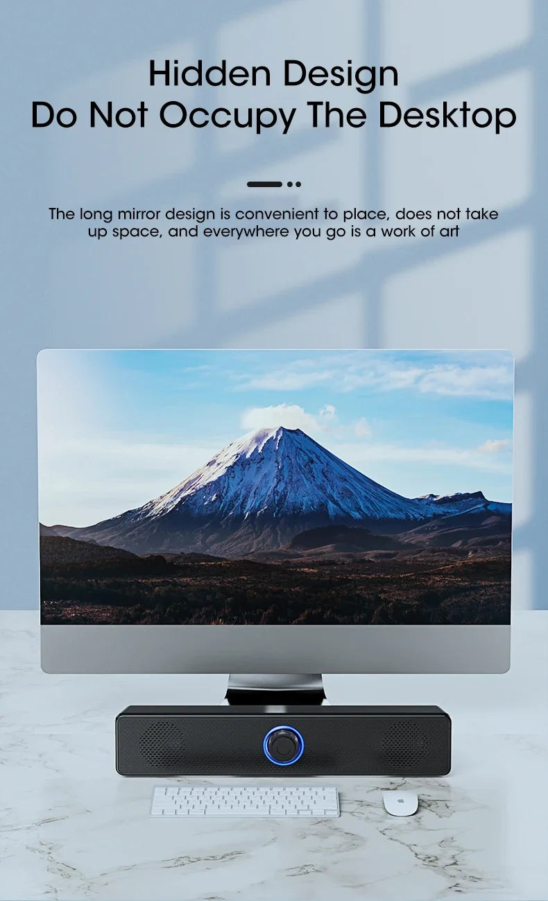 Mini Soundbar Powerhouse: Wired USB Bluetooth Speaker with Stereo Bass for PC & Home