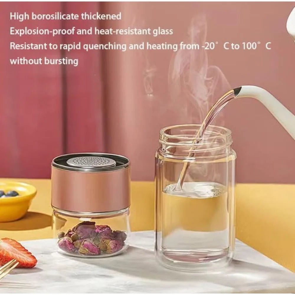 420ML Double - Wall Glass Tea Cup with Infuser - Easy Clean Travel Mug for Office & Outdoor - Nordshop Hamburg