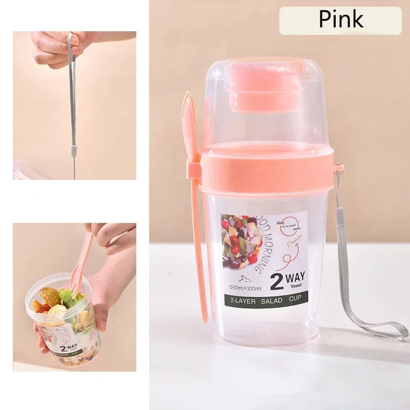 3-in-1 Portable Breakfast Cup Set – Salad & Yogurt Parfait Containers with Lid & Fork