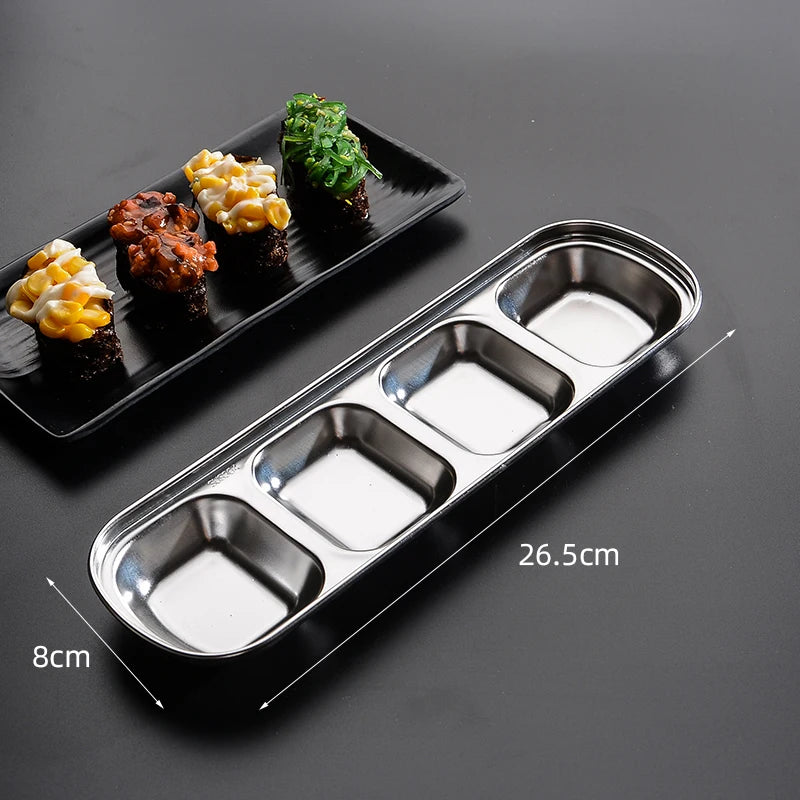 Symphony of Flavor: Stainless Steel 6-Compartment Dip & Condiment Tray for BBQ, Entertaining & Dining