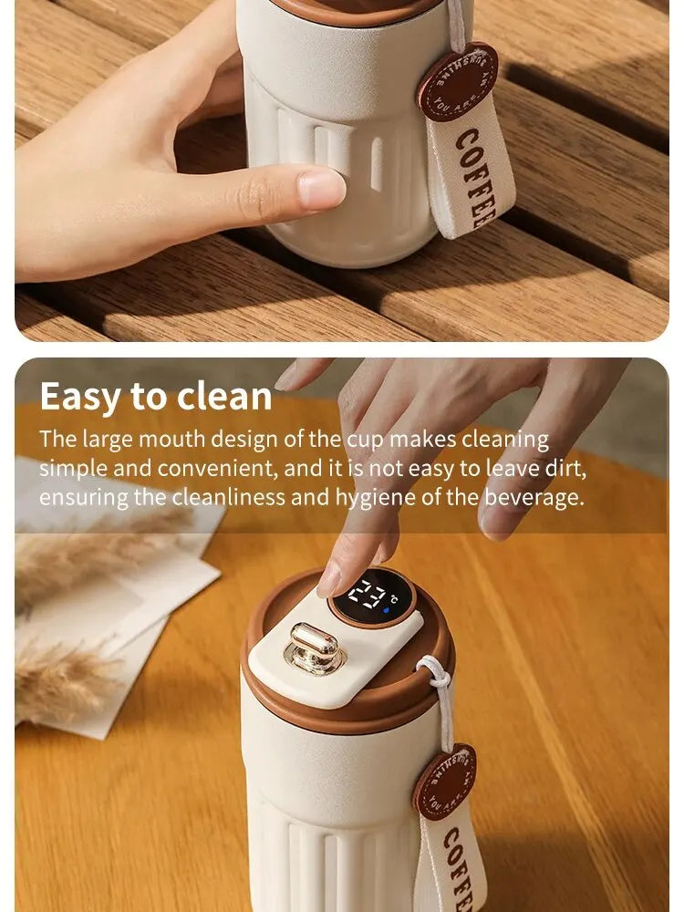 Smart Temperature Display Stainless Steel Cup – Insulated Coffee Mug with Car Mount