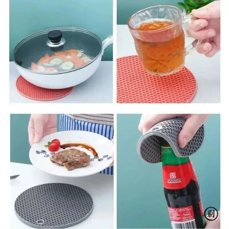 Multi - Purpose Silicone Hot Pad – Round Coaster & Trivet for Drinks & Pots - Nordshop Hamburg