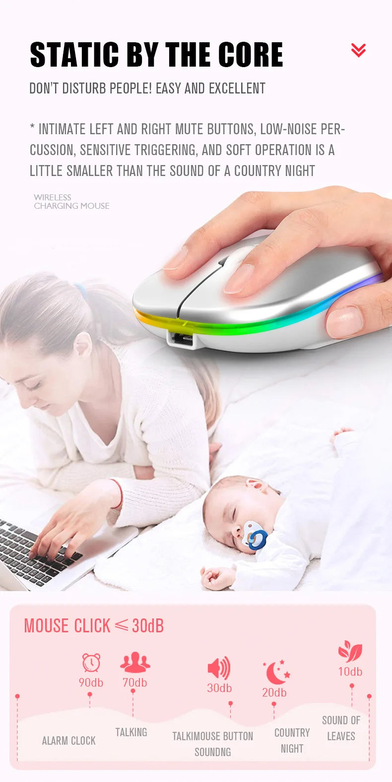 Rechargeable RGB Wireless Mouse – 1600DPI Gaming & Work Mouse with Bluetooth & 2.4GHz for PC, Laptop & MacBook