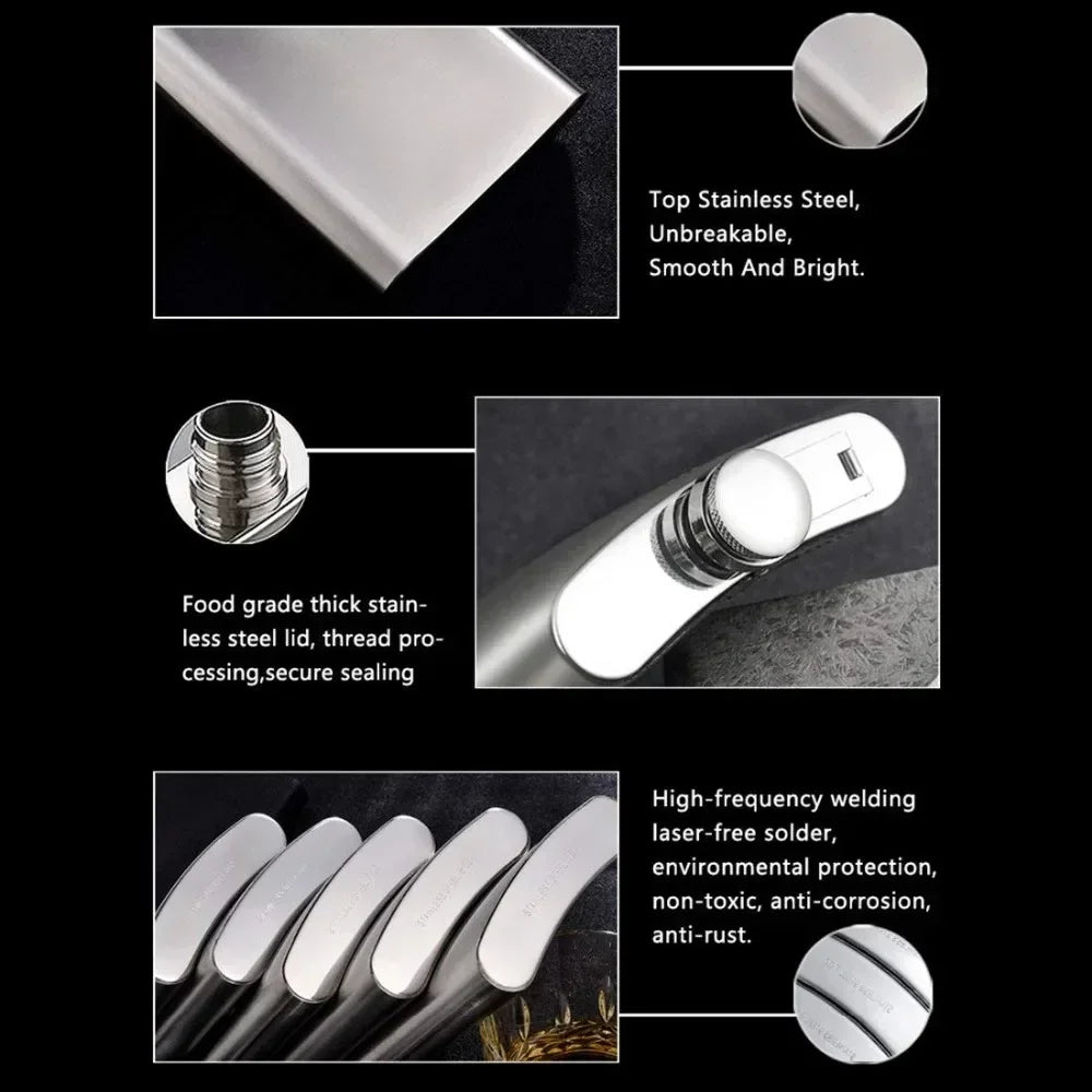 LMETJMA Stainless Steel Hip Flask Set - 4/7/10 oz with Funnel & Screw Cap for Whiskey