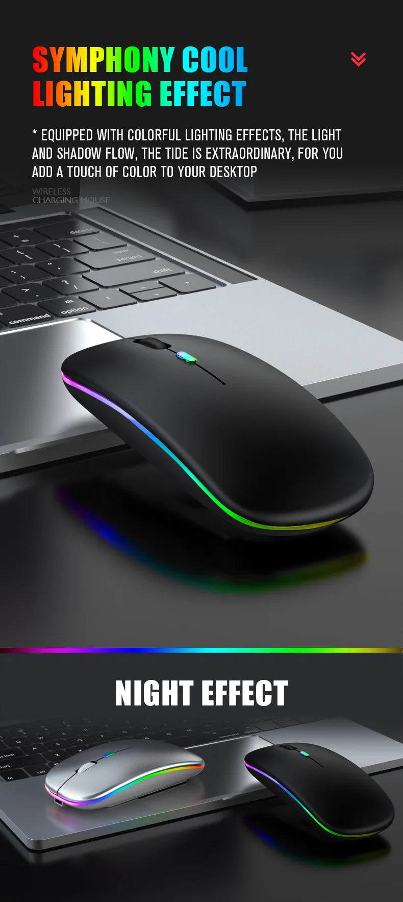 Rechargeable RGB Wireless Mouse – 1600DPI Gaming & Work Mouse with Bluetooth & 2.4GHz for PC, Laptop & MacBook