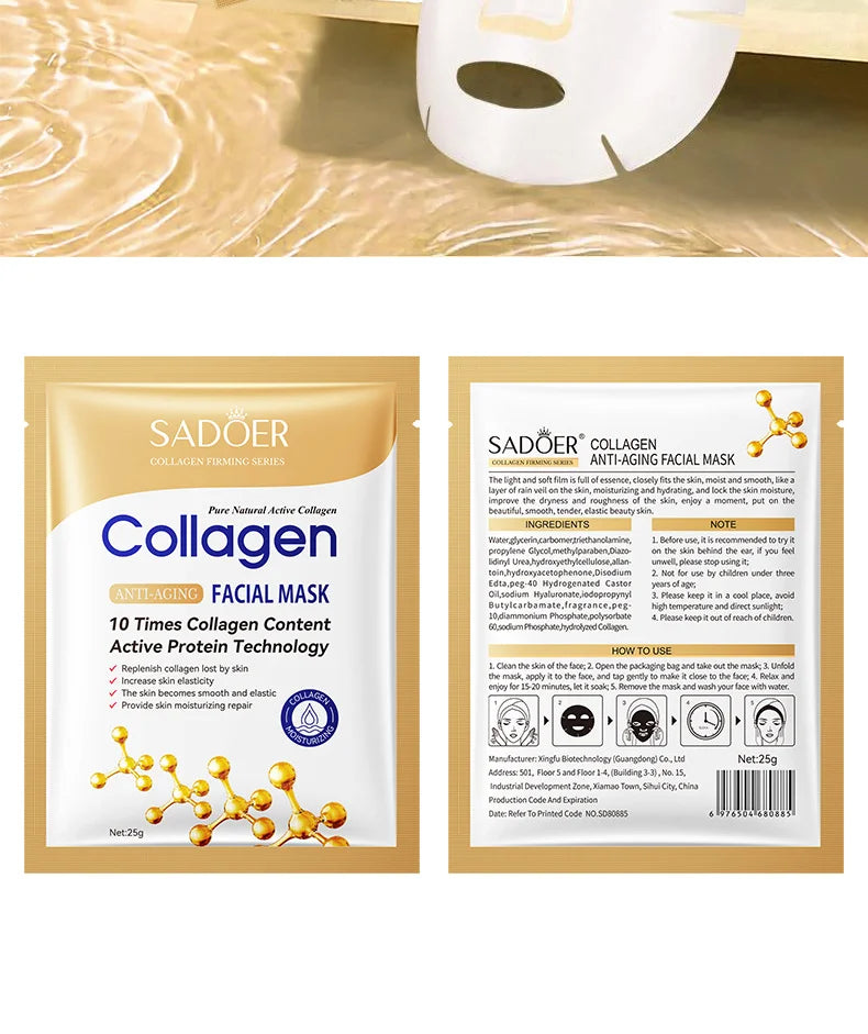 Korean Collagen Face Mask 10-Pack - Anti-Aging, Firming & Brightening