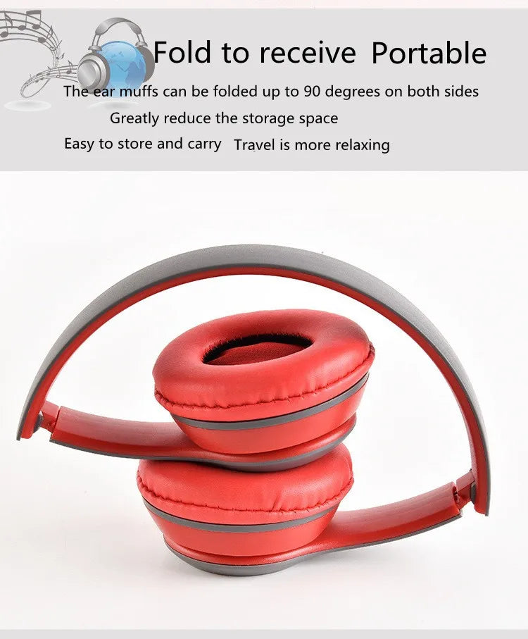 P47 Bluetooth 5.0 Foldable Headphones – Wireless HIFI Stereo Bass Earphone with Mic & USB Adapter