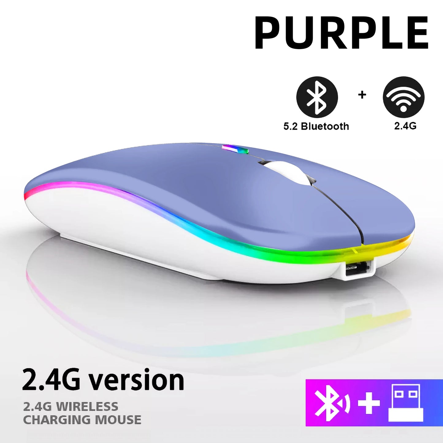 Rechargeable RGB Wireless Mouse – 1600DPI Gaming & Work Mouse with Bluetooth & 2.4GHz for PC, Laptop & MacBook
