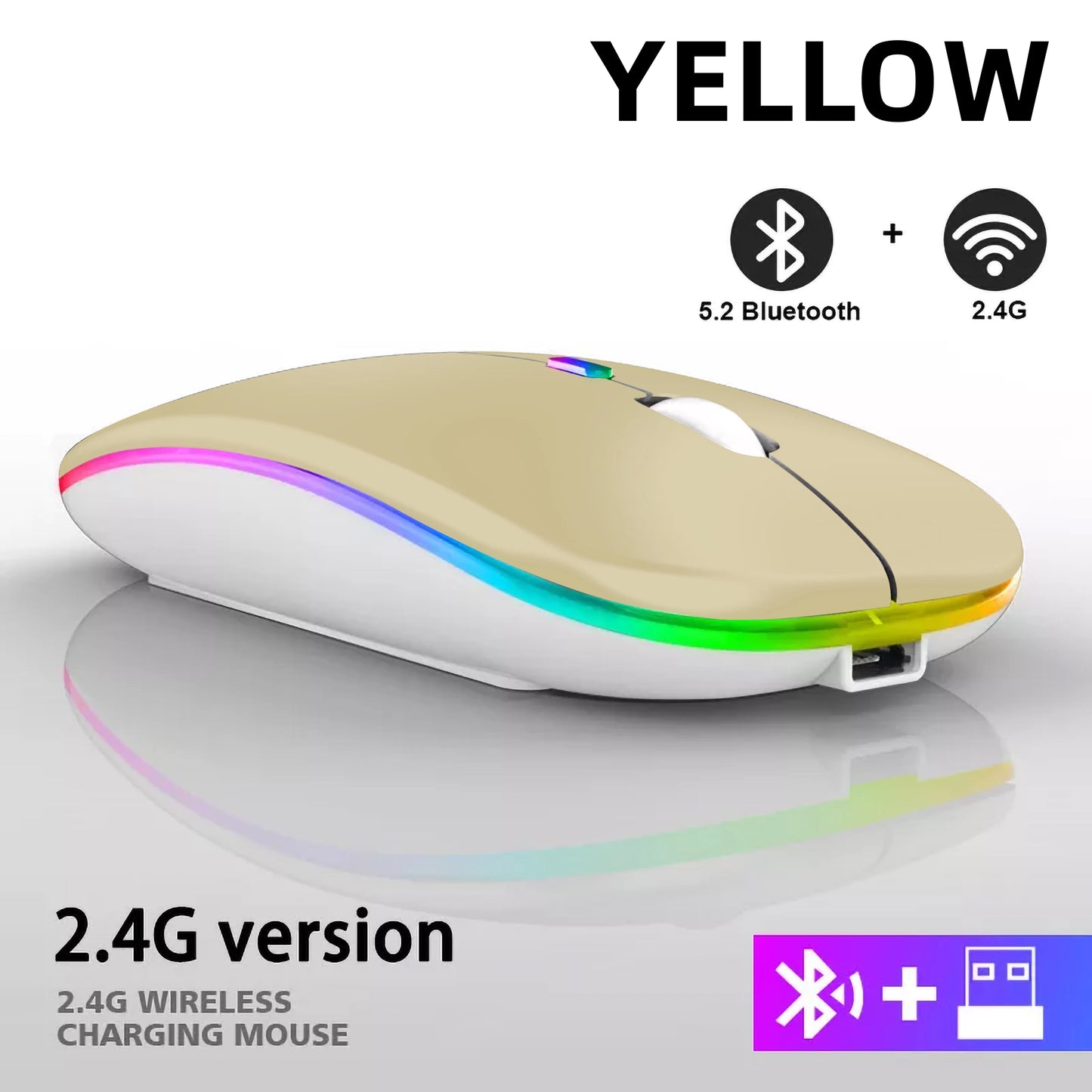 Rechargeable RGB Wireless Mouse – 1600DPI Gaming & Work Mouse with Bluetooth & 2.4GHz for PC, Laptop & MacBook
