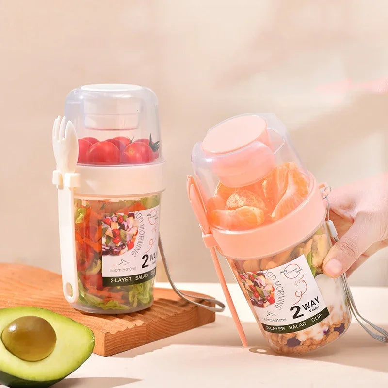 3-in-1 Portable Breakfast Cup Set – Salad & Yogurt Parfait Containers with Lid & Fork