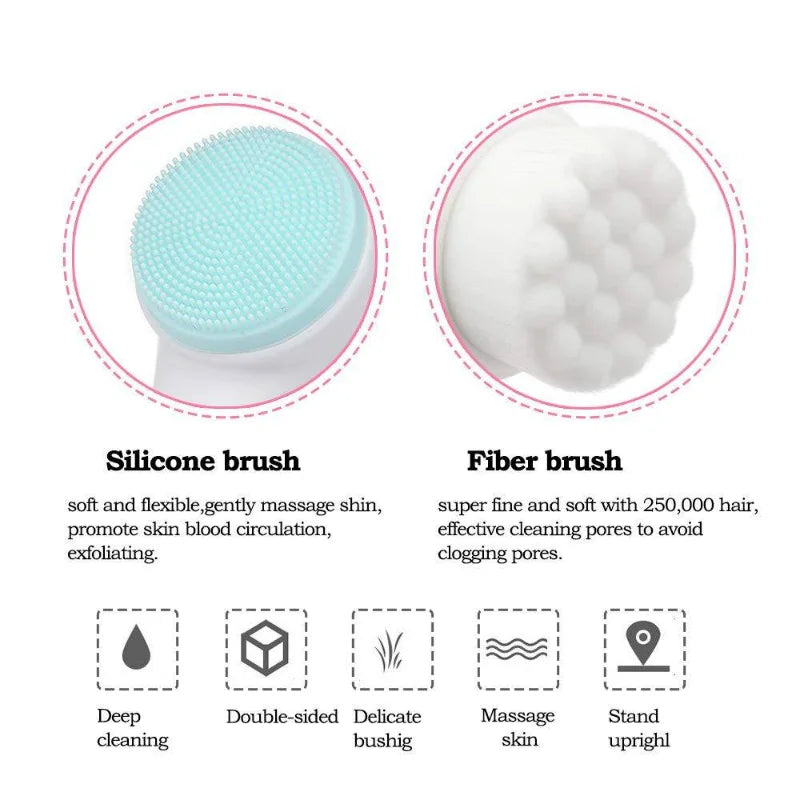 Double-Sided Silicone Face Brush – Soft Manual Exfoliator & Massage Cleanser for Glowing Skin