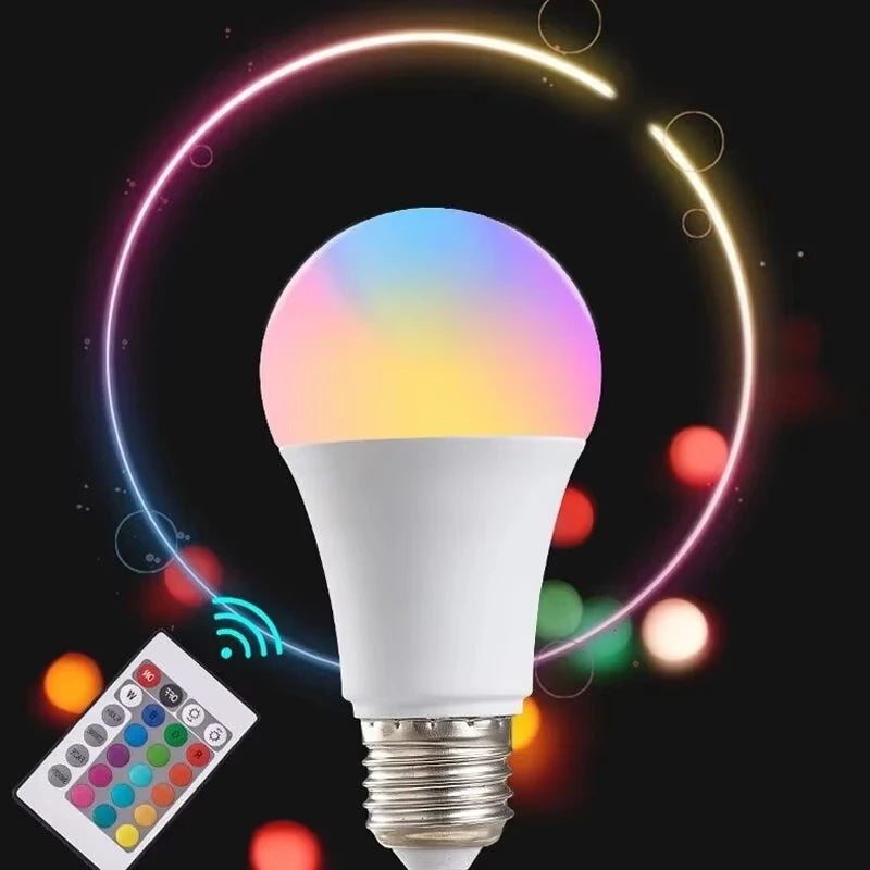 Your Mood, Your Hue: 24-Key Remote Smart RGB LED Bulb – 16 Colors & Dimmable White Light