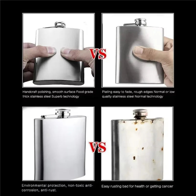 LMETJMA Stainless Steel Hip Flask Set - 4/7/10 oz with Funnel & Screw Cap for Whiskey