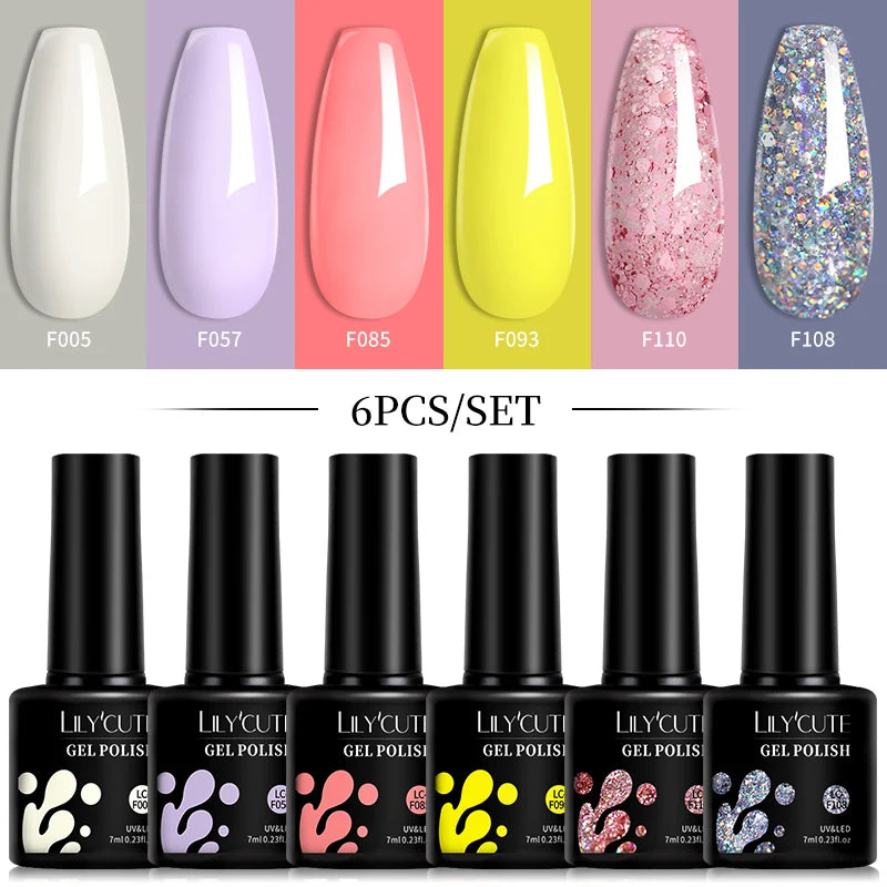 LILYCUTE DIY Nail Art Kit: 6Pcs Semi-Permanent Gel Polish Set – UV/LED Soak Off & Manicure Design