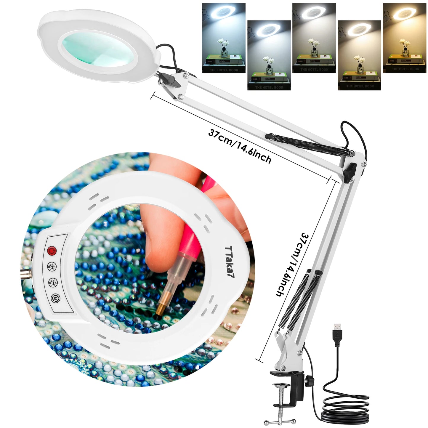 72LED Illuminated Magnifying Glass – 8X/10X USB Magnifier with 3-Color Light for Repair, Beauty & Reading