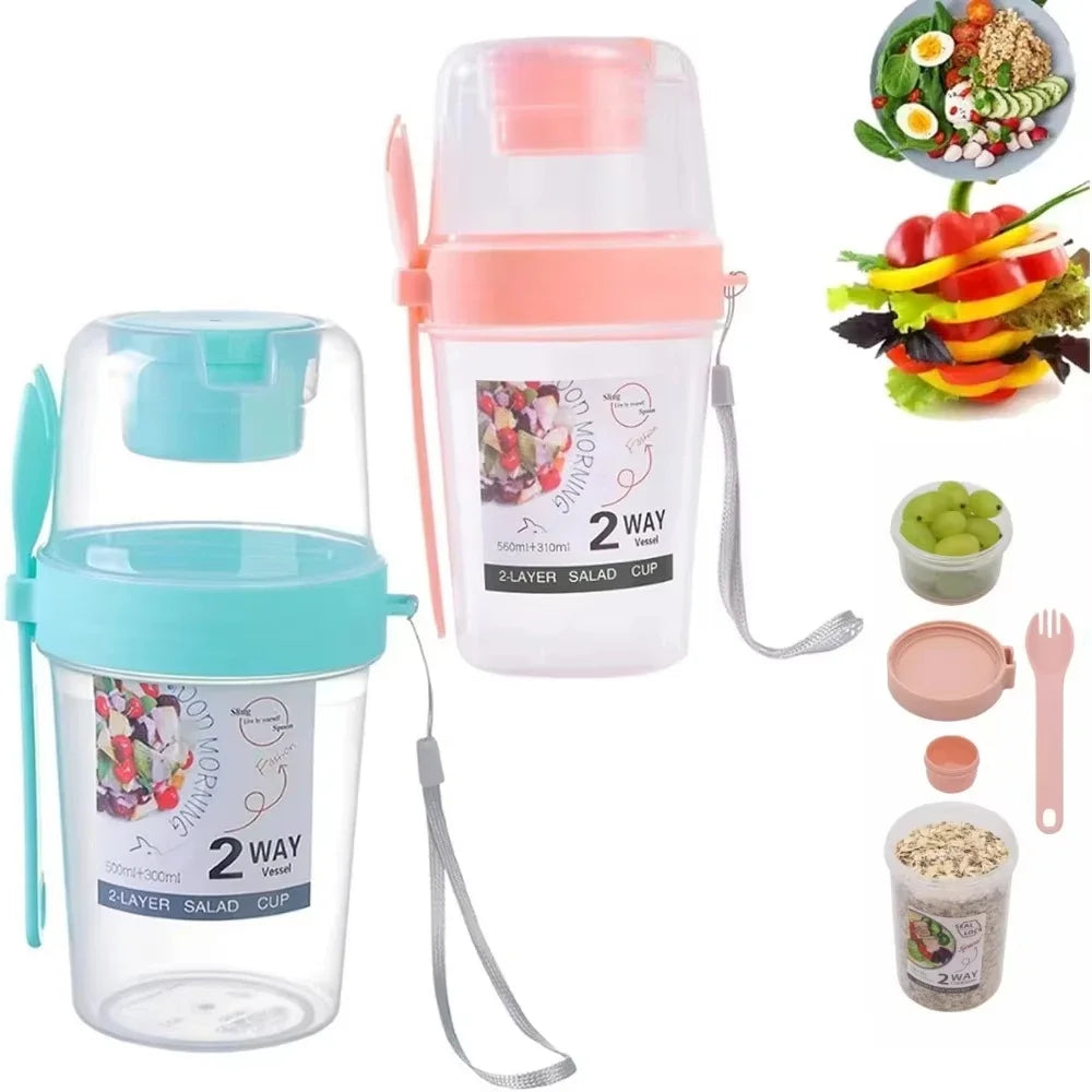 3-in-1 Portable Breakfast Cup Set – Salad & Yogurt Parfait Containers with Lid & Fork
