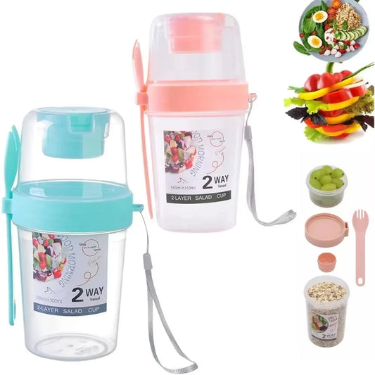 3-in-1 Portable Breakfast Cup Set – Salad & Yogurt Parfait Containers with Lid & Fork