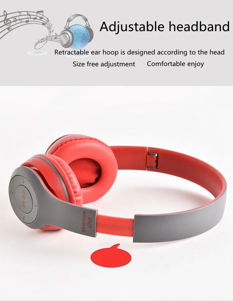 P47 Bluetooth 5.0 Foldable Headphones – Wireless HIFI Stereo Bass Earphone with Mic & USB Adapter