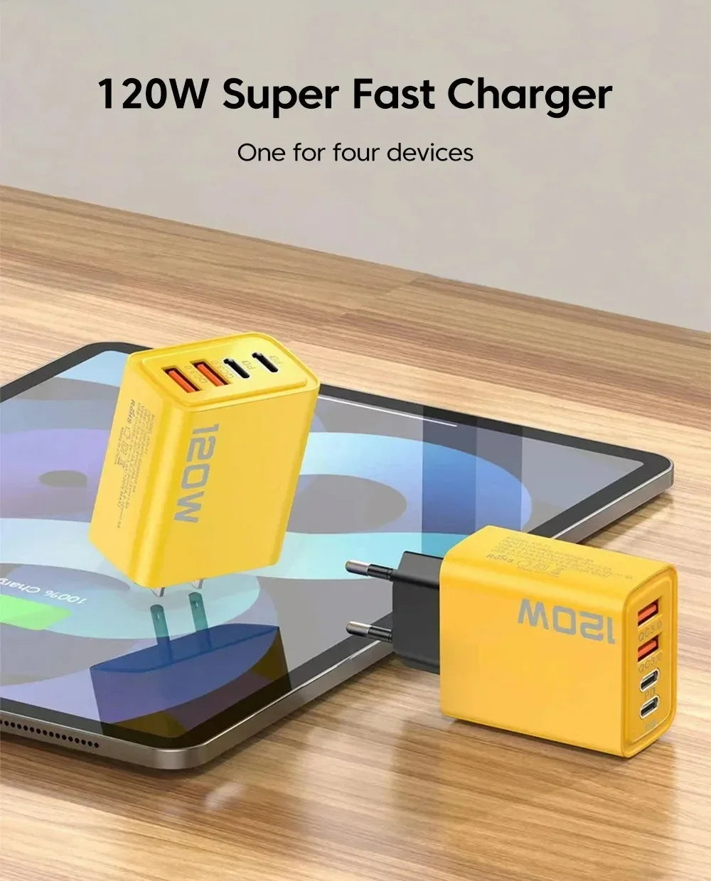 120W 4-Port Fast Charging Station – Quick Charge 3.0 & PD for iPhone 16, Samsung S24, Xiaomi 15 & More