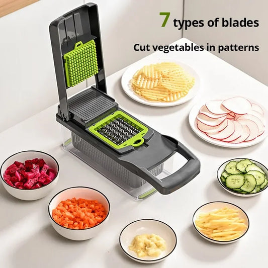 12-in-1 Rainbow Vegetable Chopper - All-in-One Slicer & Shredder with Collection Basket