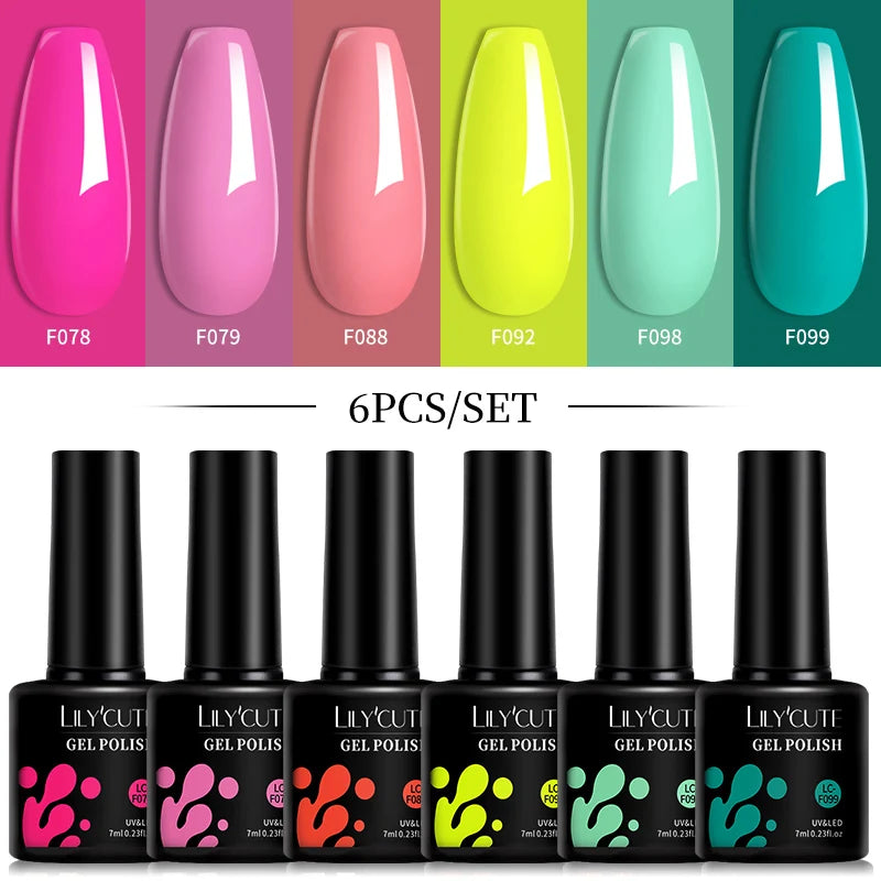 LILYCUTE DIY Nail Art Kit: 6Pcs Semi-Permanent Gel Polish Set – UV/LED Soak Off & Manicure Design
