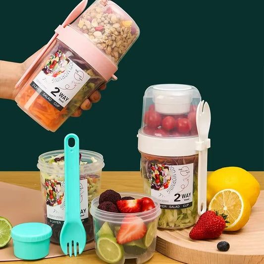 3-in-1 Portable Breakfast Cup Set – Salad & Yogurt Parfait Containers with Lid & Fork