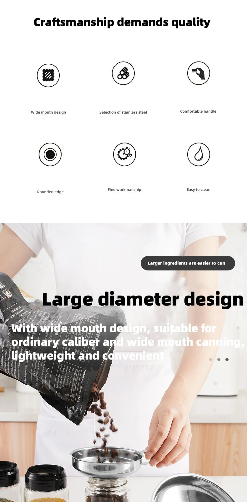 Wide Mouth Stainless Steel Funnel – Multipurpose Canning Funnel for Jars, Liquids & Spices