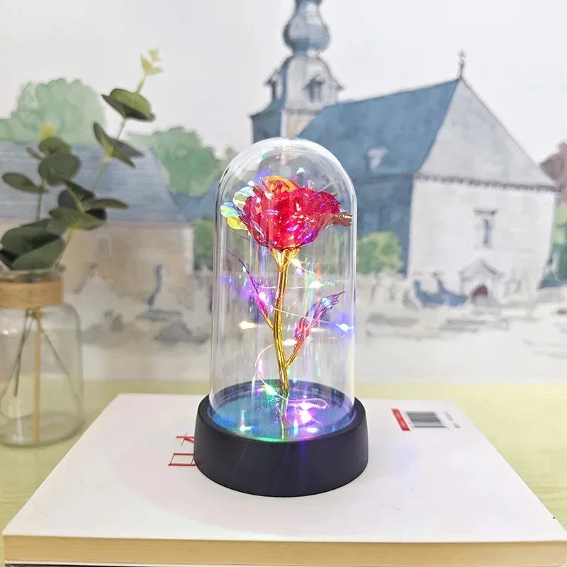 Eternal Glow Rose - LED Light-up Rose in Glass Dome for Valentines & Weddings