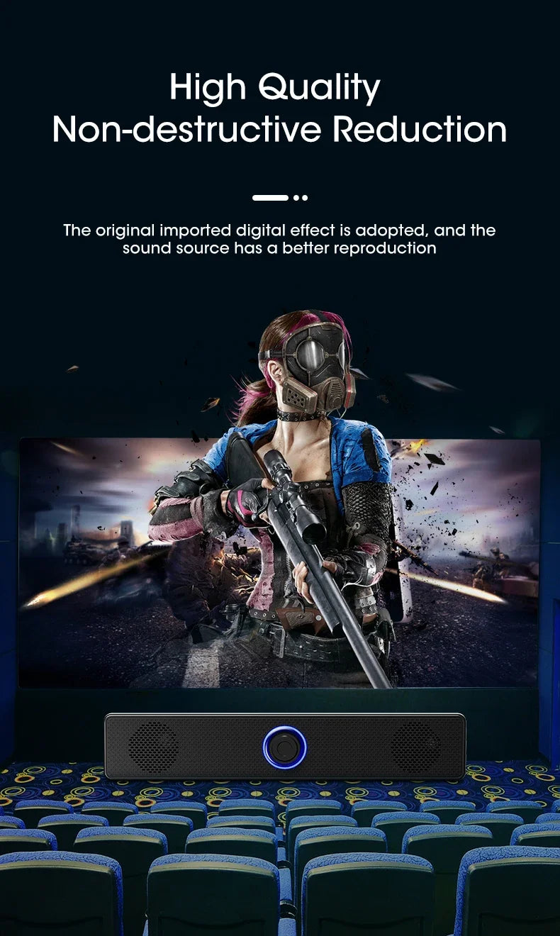 Mini Soundbar Powerhouse: Wired USB Bluetooth Speaker with Stereo Bass for PC & Home