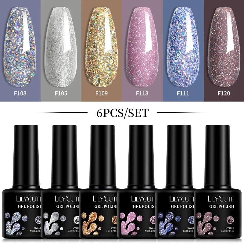 LILYCUTE DIY Nail Art Kit: 6Pcs Semi-Permanent Gel Polish Set – UV/LED Soak Off & Manicure Design