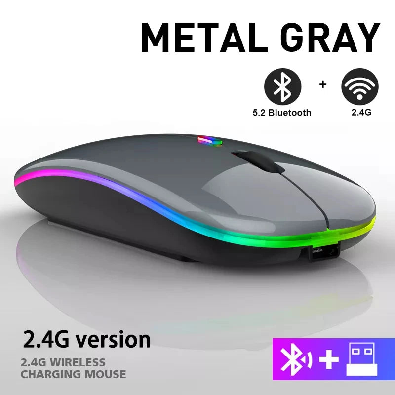 Rechargeable RGB Wireless Mouse – 1600DPI Gaming & Work Mouse with Bluetooth & 2.4GHz for PC, Laptop & MacBook