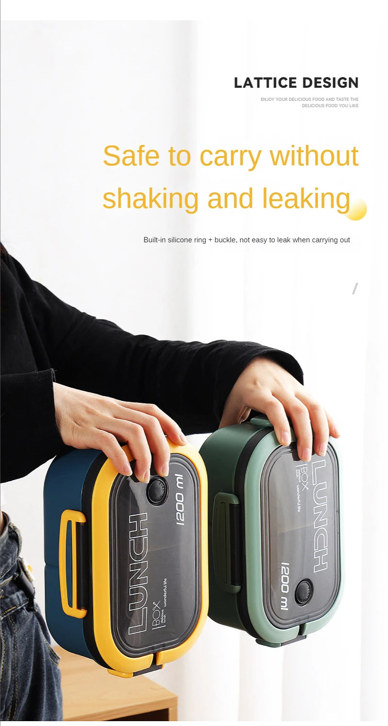 Dual-Layer Mega Bento Box - 1200ml Microwaveable Lunch Container for Kids & Adults