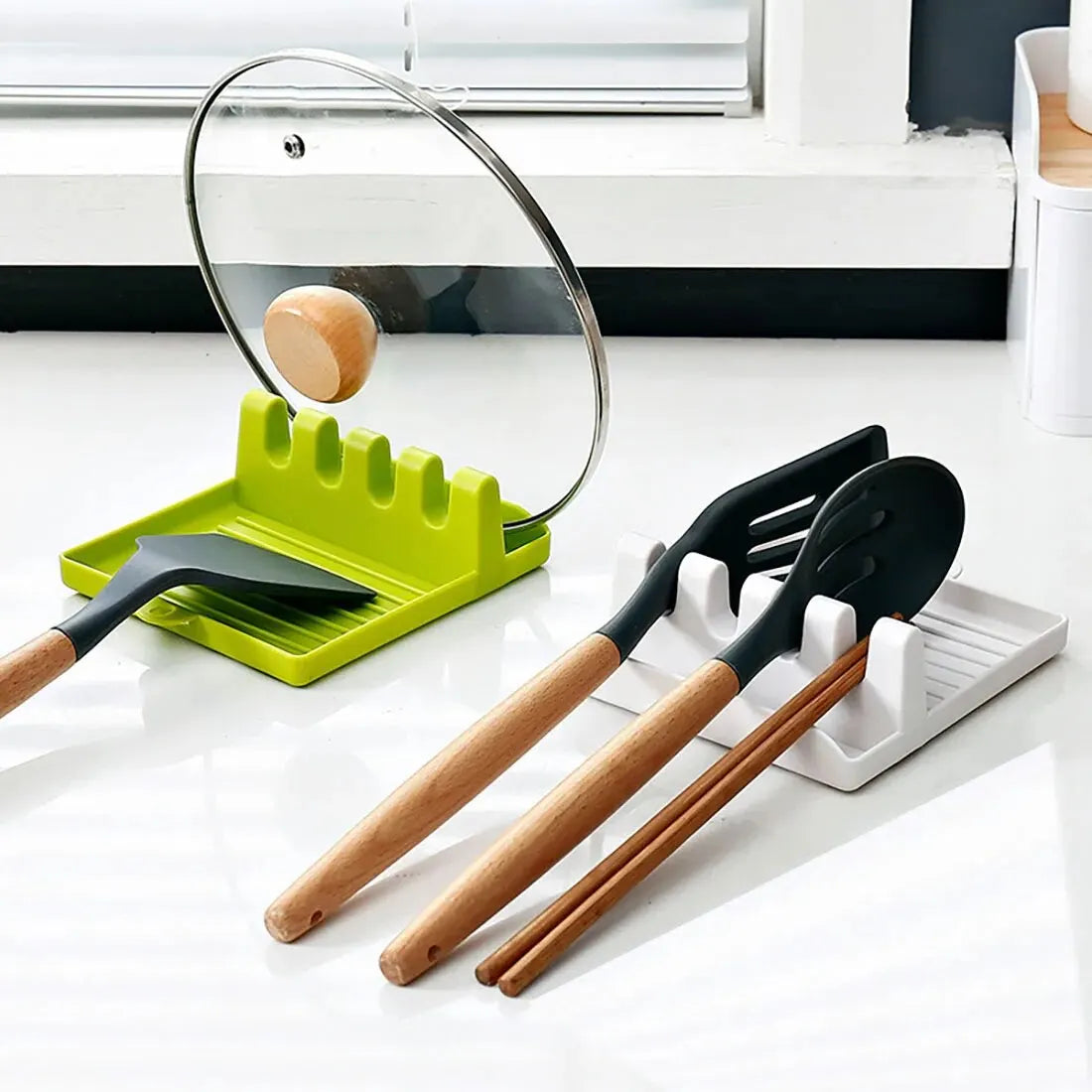 Multi-Purpose Kitchen Utensil Holder – Spatula Rack, Pot Lid Stand & Spoon Organizer
