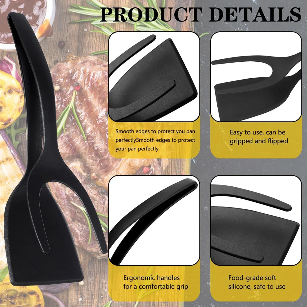 2-in-1 Flip & Grip Spatula - Non-Stick Nylon Turner & Tongs for Perfect Flipping
