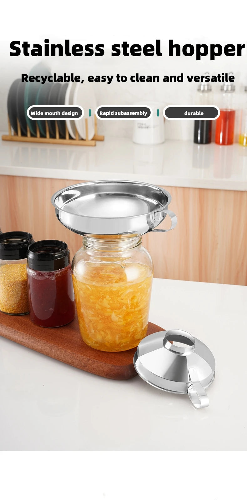 Wide Mouth Stainless Steel Funnel – Multipurpose Canning Funnel for Jars, Liquids & Spices