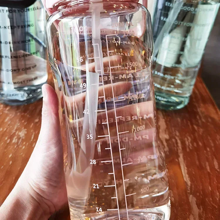 2L Motivational Water Bottle with Straw & Time Marker - Big Jug for Fitness, Gym & Outdoor