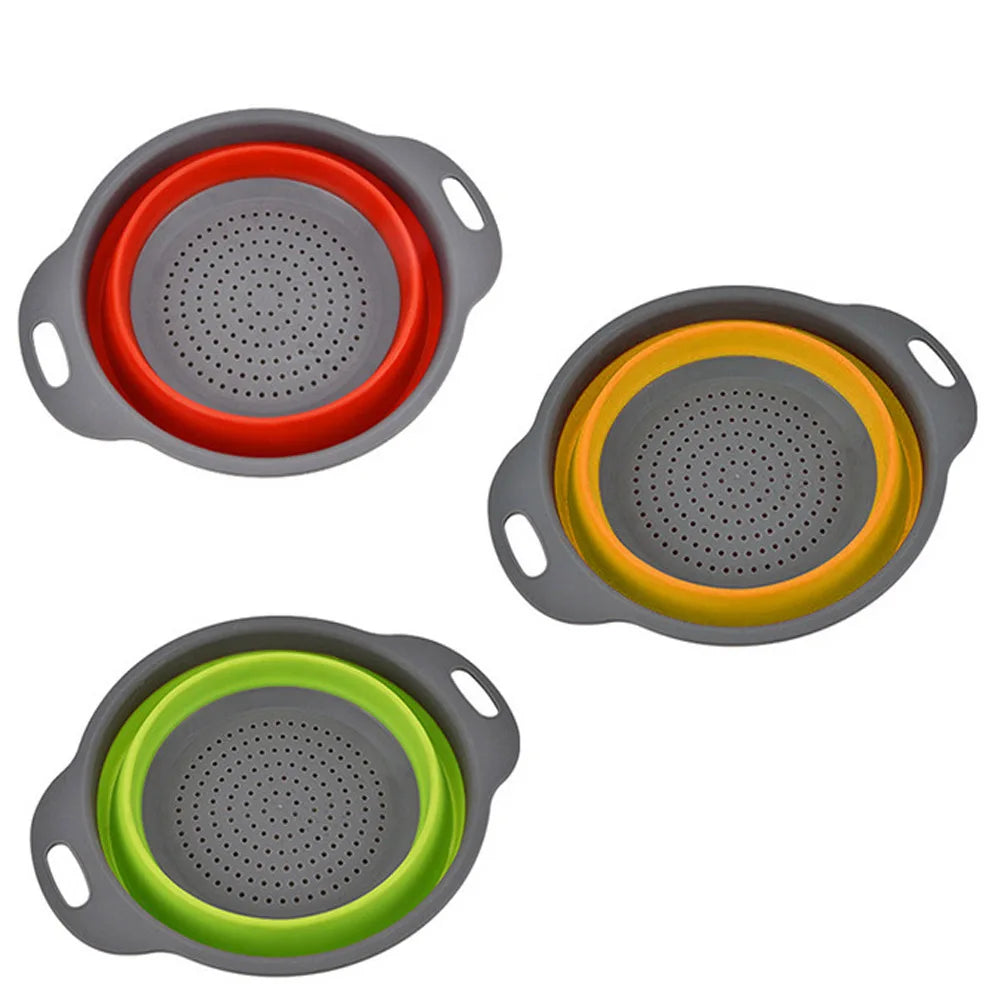 2-in-1 Collapsible Kitchen Strainer – Silicone Vegetable Cleaning & Drainage Basket with Filter Net